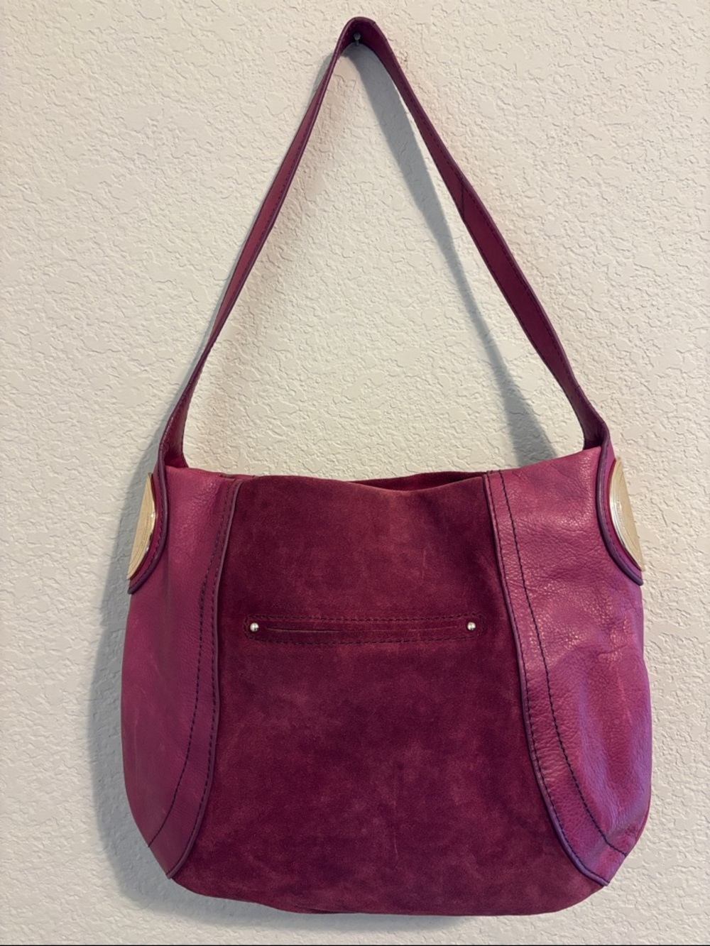 B. Makowsky Suede Leather Shoulder Bag in Fuchsia - Picture 5 of 11